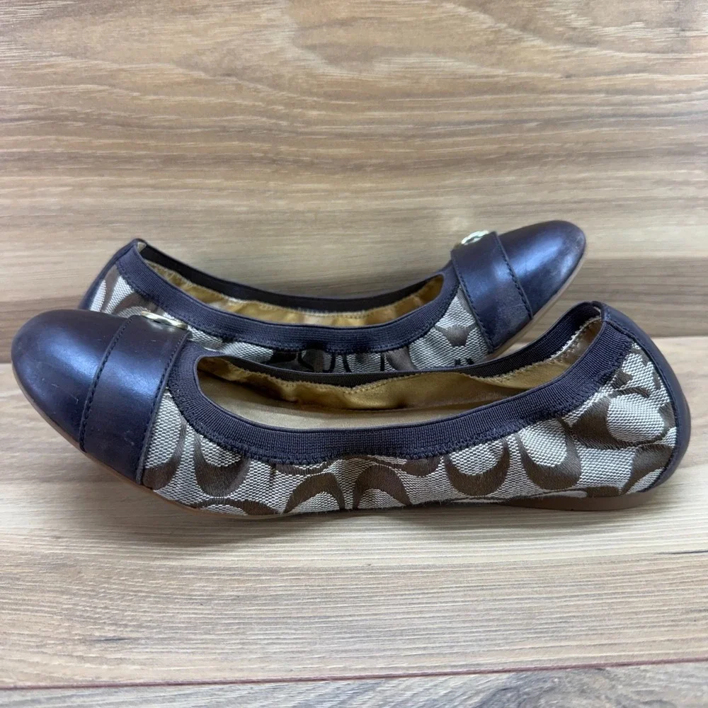Coach Chelsea Ballet Flats Y2K 7.5 Brown Signature Cap Toe Stretch Casual Office